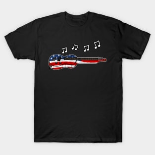 4th July Lap Steel Guitar USA Flag Slide Guitarist T-Shirt